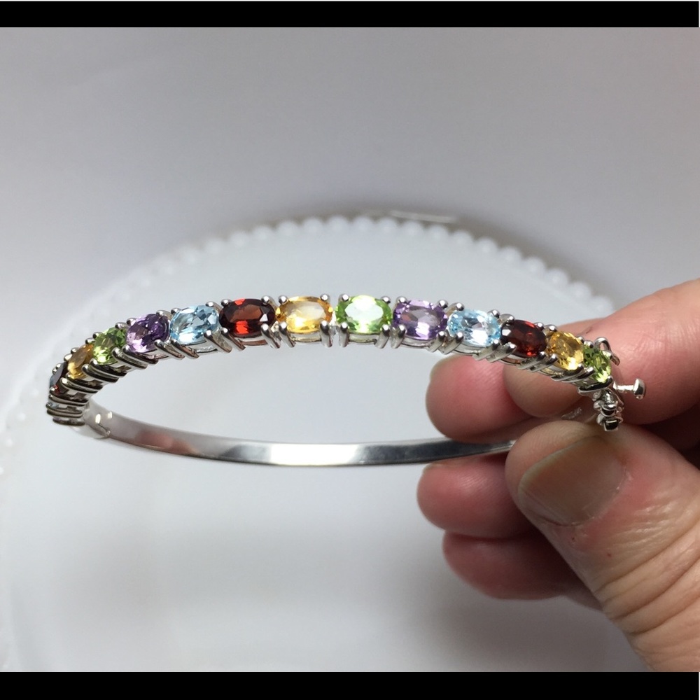 Sterling Bangle Gemstone Bracelet